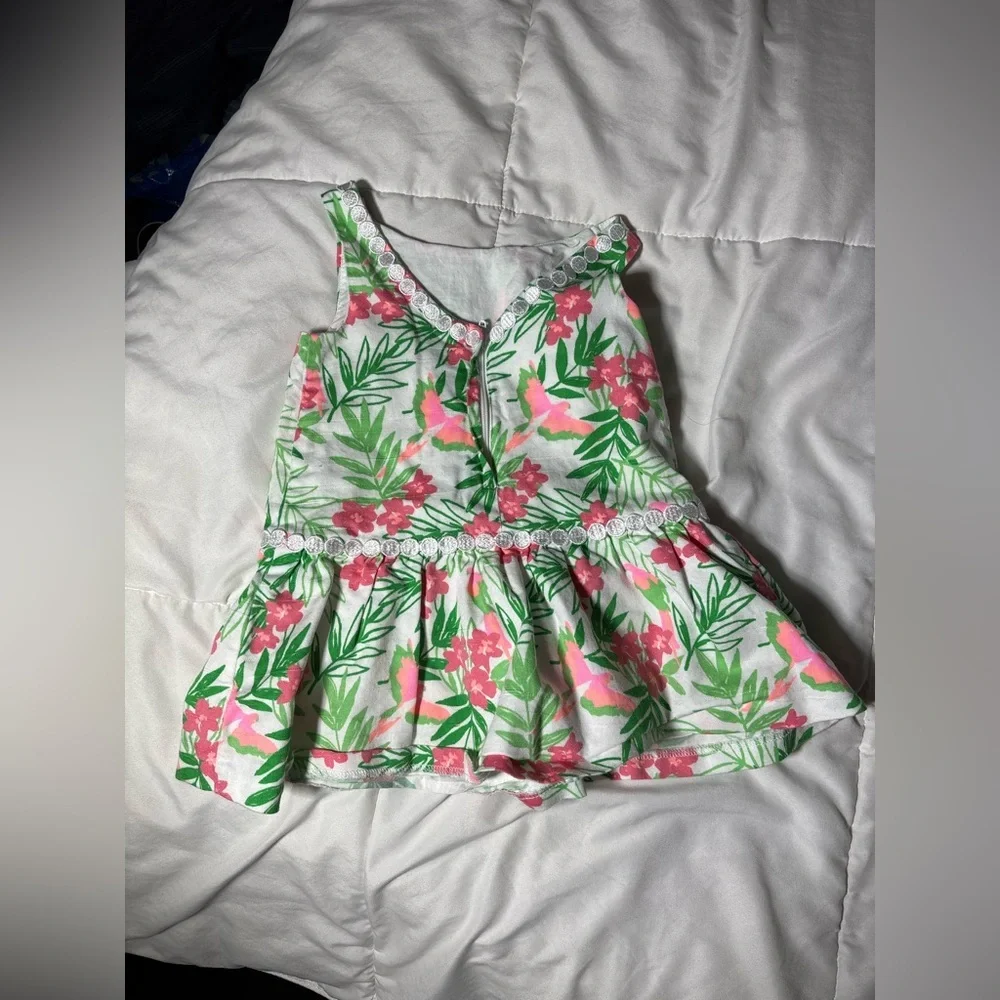 Janie and Jack Tropical Dress in Bamboo Green Print Size 12-18 months